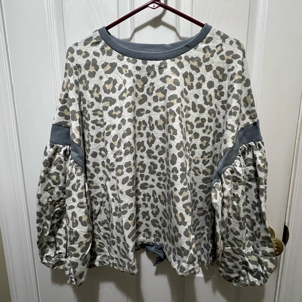 Hem & Thread Leopard Print Top with Gray Details
